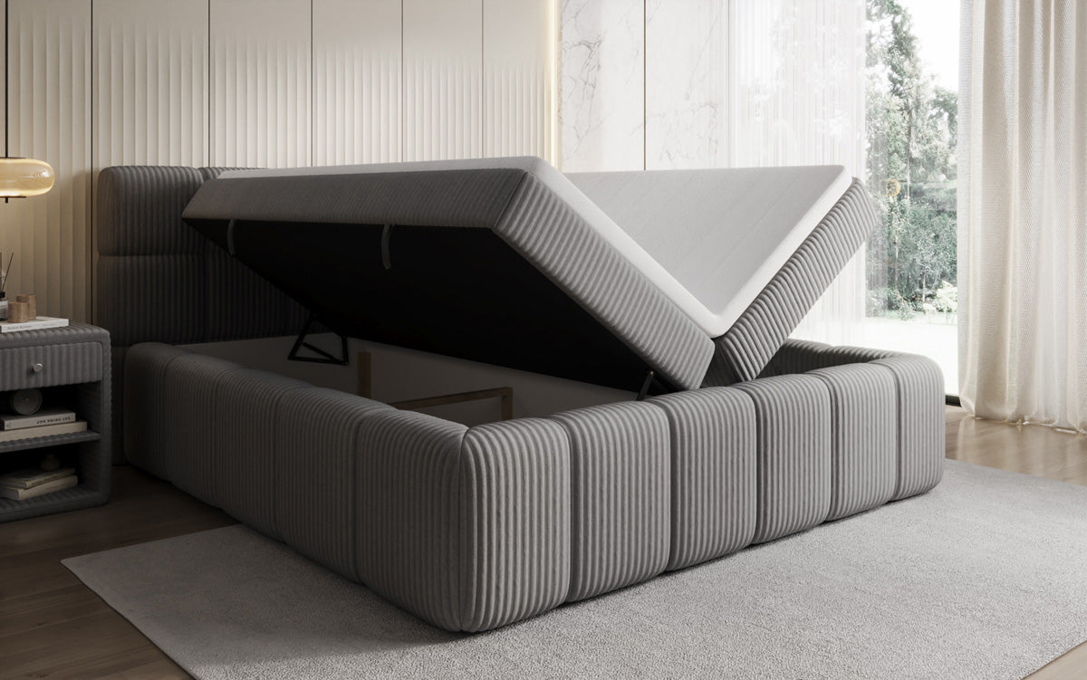 Lit boxspring Bombo en Côtelé avec espace de rangement