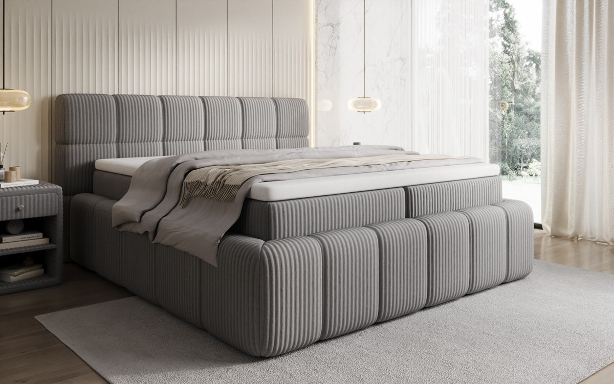 Lit boxspring Bombo en Côtelé avec espace de rangement