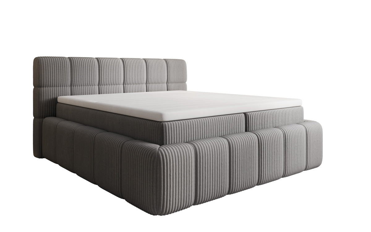 Lit boxspring Bombo en Côtelé avec espace de rangement