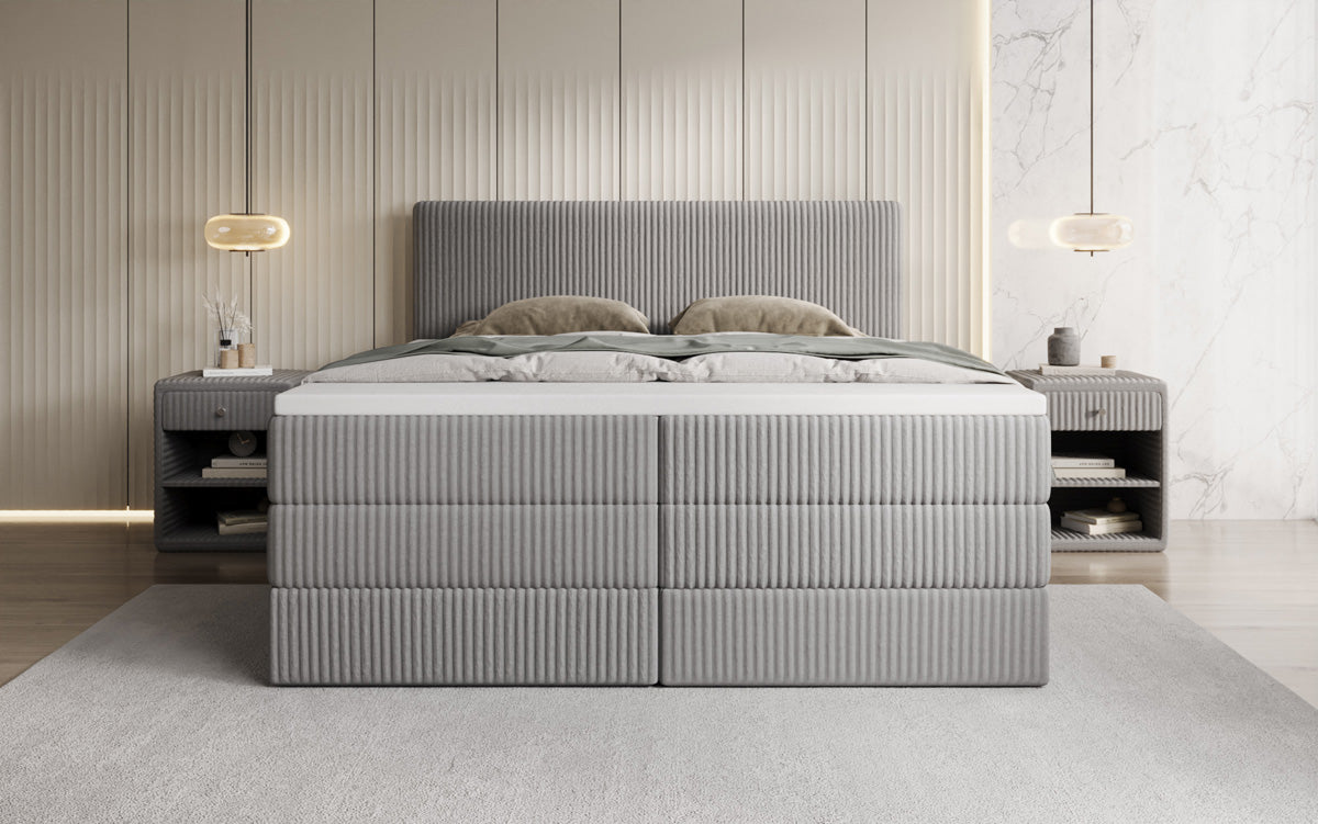 Lit boxspring Kubo King en Côtelé avec espace de rangement