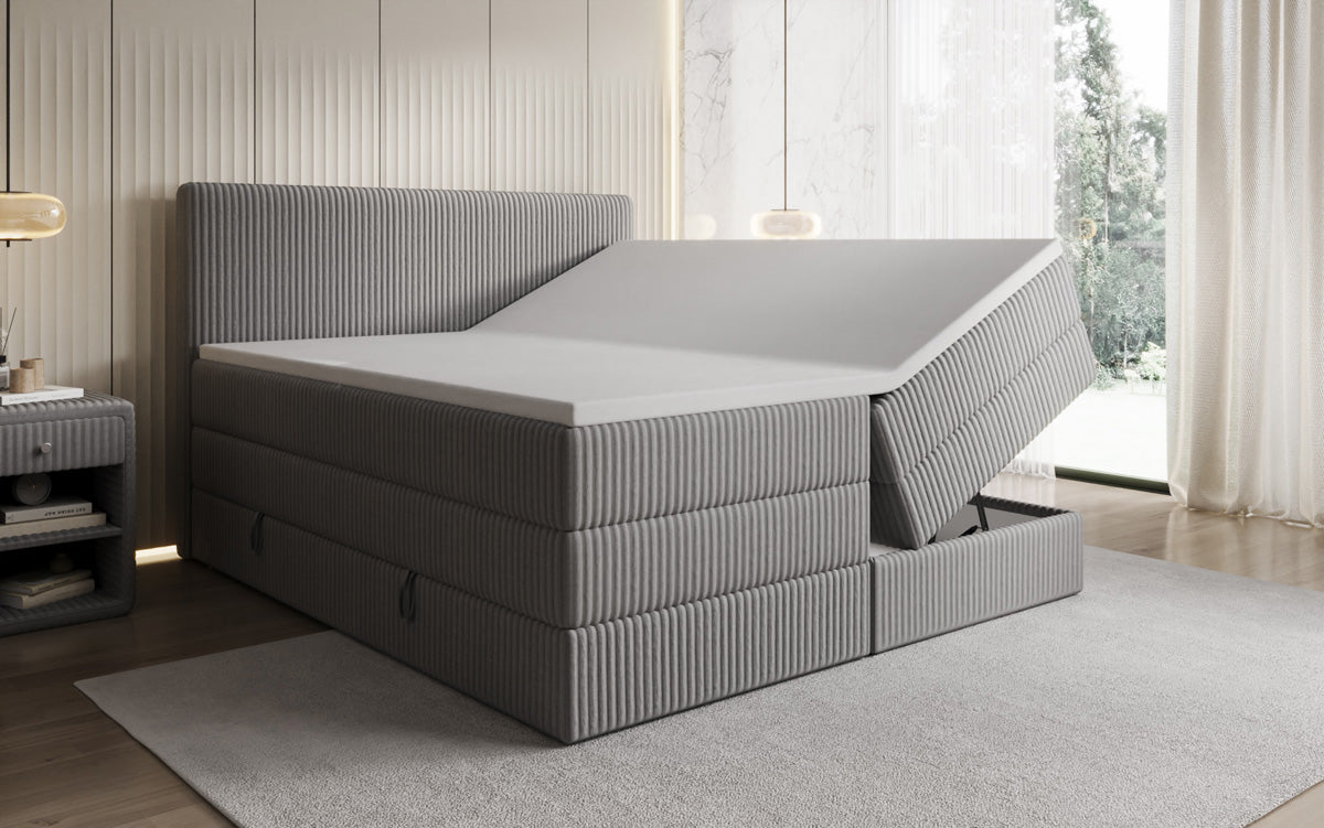 Lit boxspring Kubo King en Côtelé avec espace de rangement