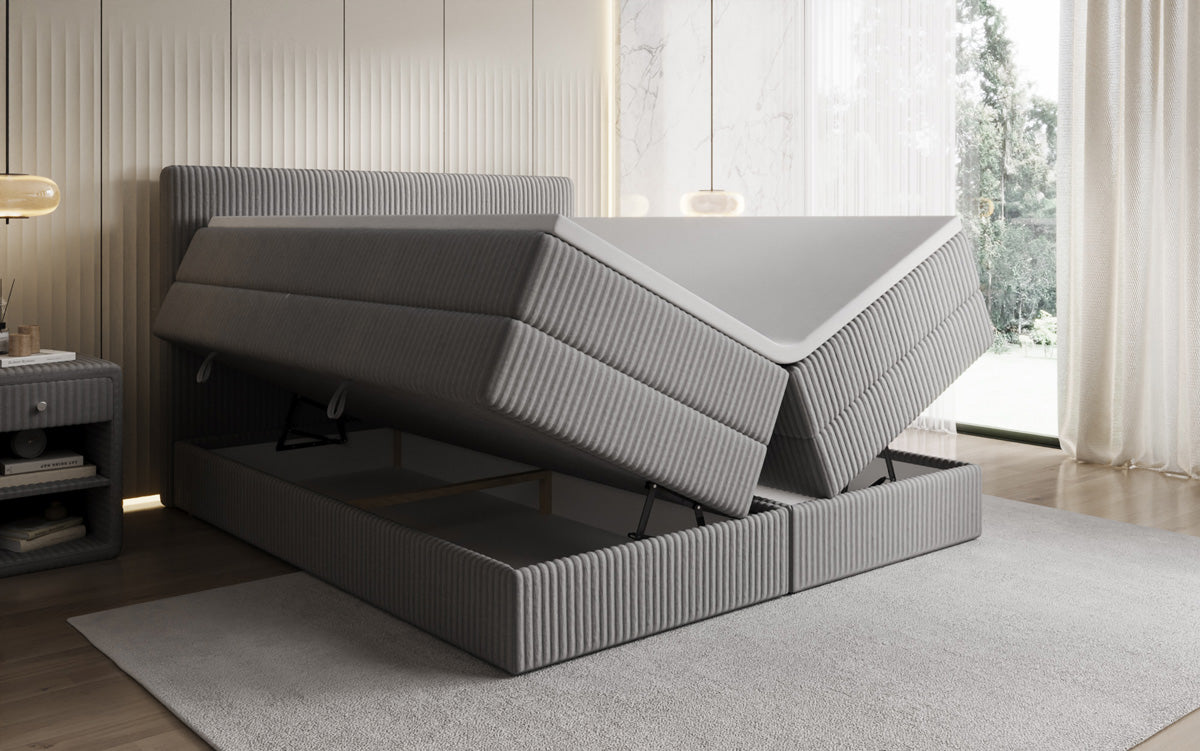 Lit boxspring Kubo King en Côtelé avec espace de rangement