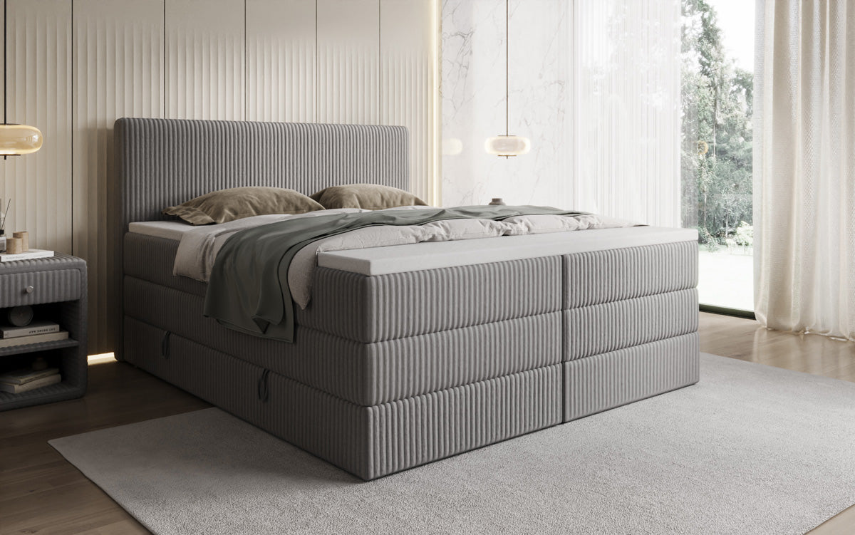 Lit boxspring Kubo King en Côtelé avec espace de rangement