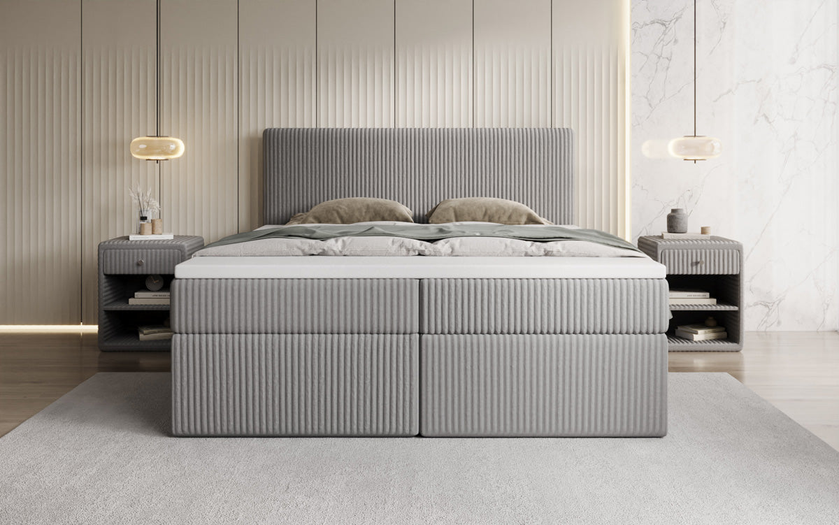 Lit boxspring Kubo en Côtelé avec espace de rangement
