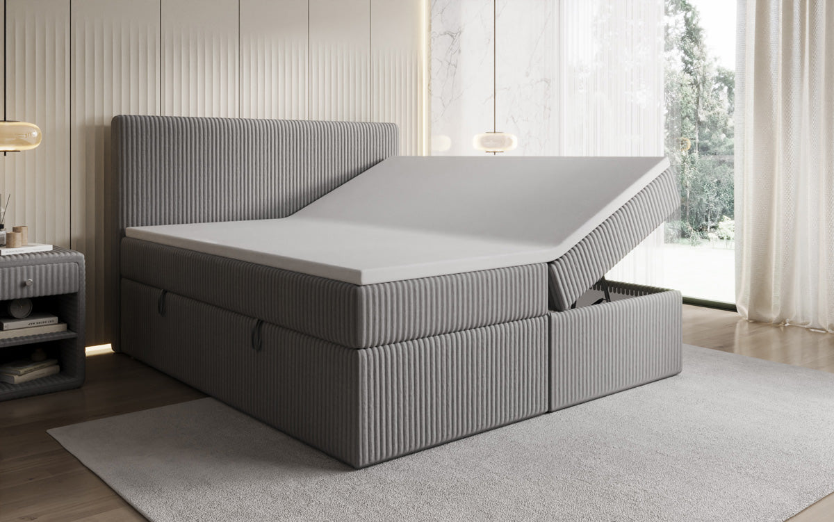 Lit boxspring Kubo en Côtelé avec espace de rangement