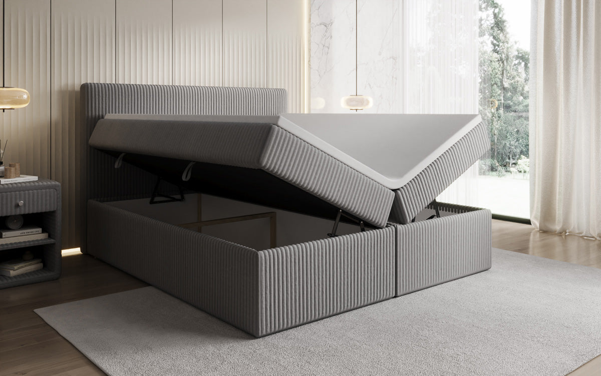 Lit boxspring Kubo en Côtelé avec espace de rangement