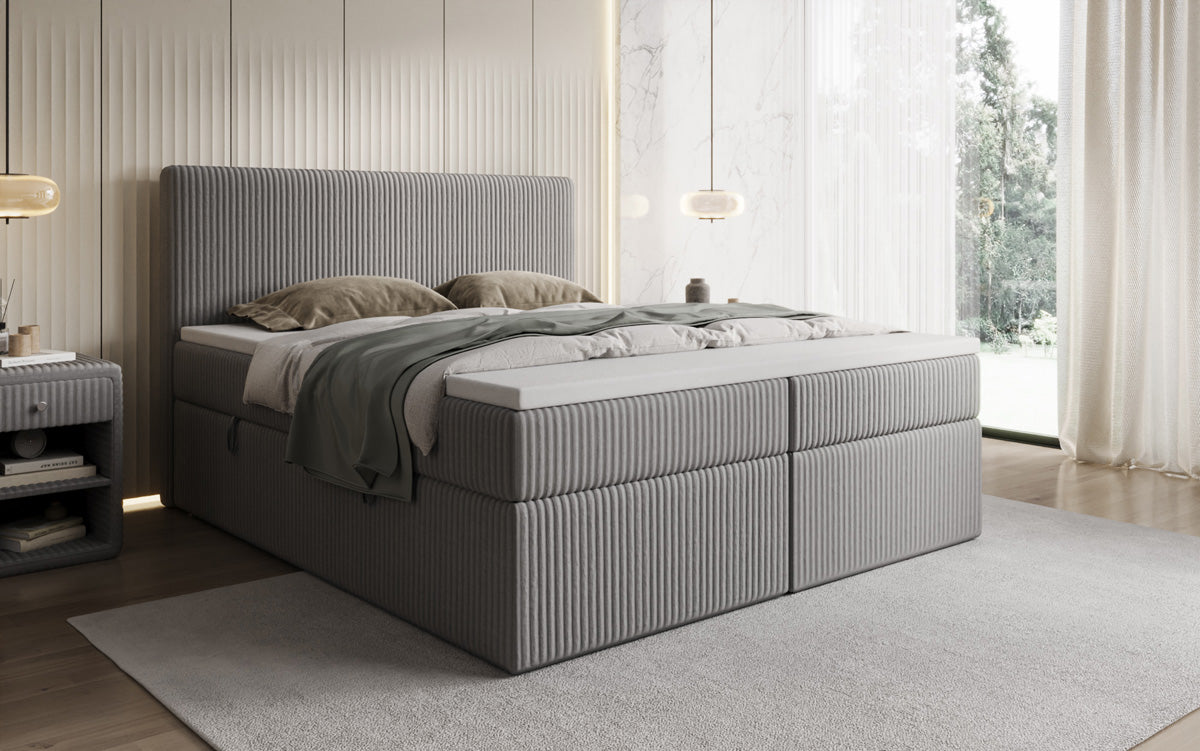 Lit boxspring Kubo en Côtelé avec espace de rangement