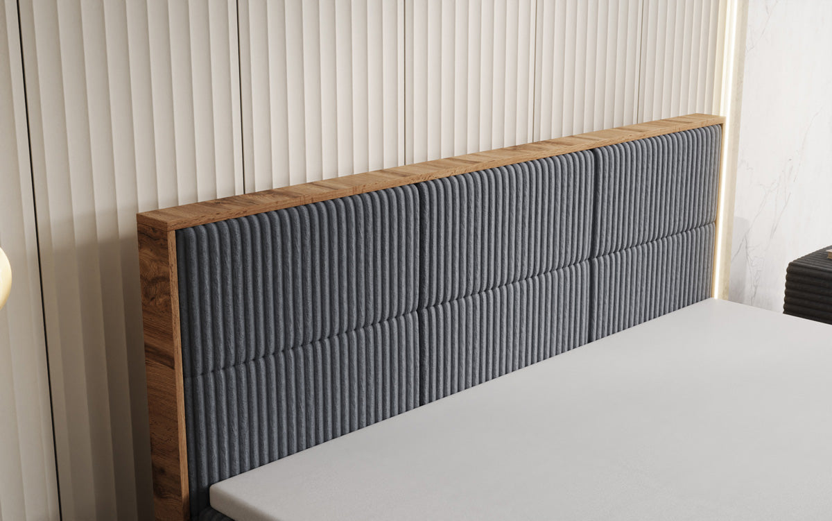 Lit boxspring Timber Panel en Côtelé avec espace de rangement