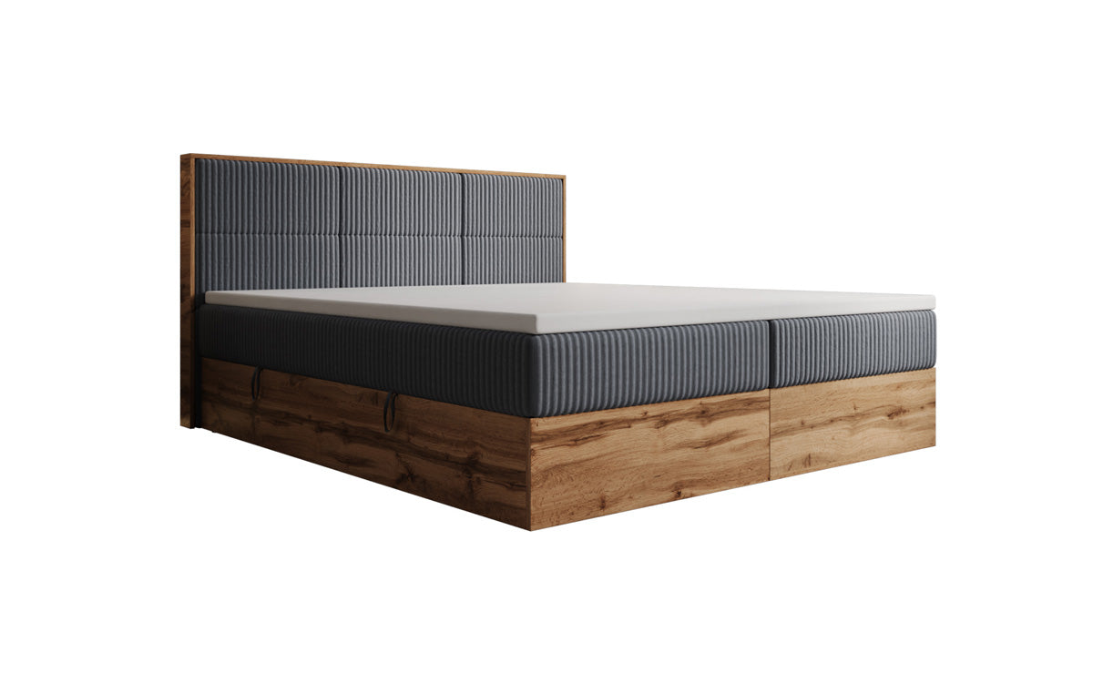 Lit boxspring Timber Panel en Côtelé avec espace de rangement