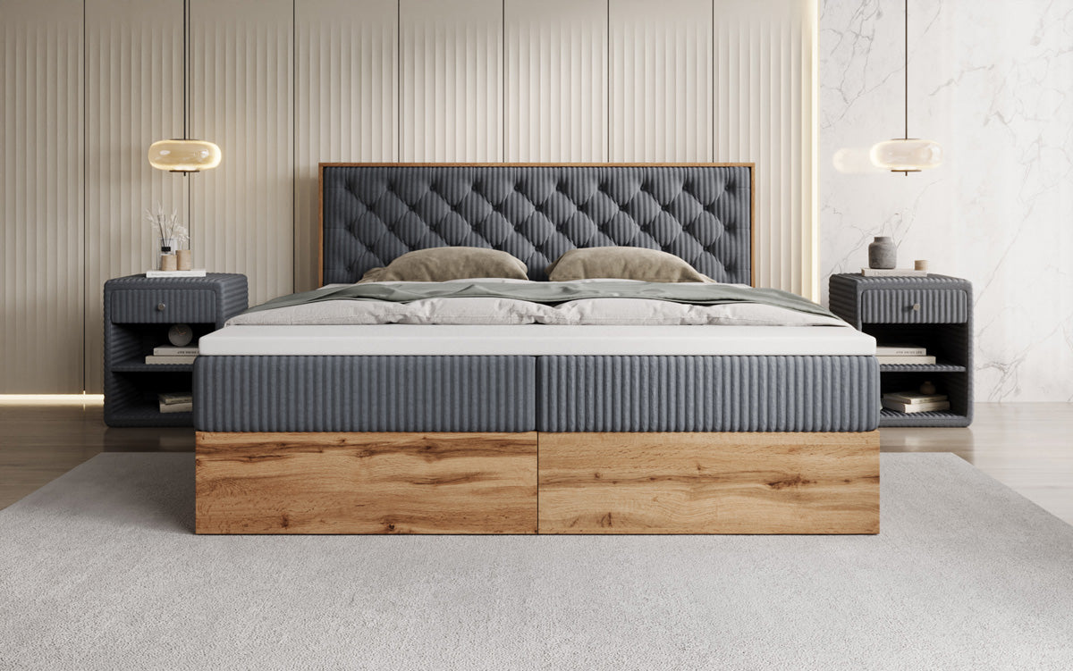 Lit boxspring Timber Chester en Côtelé avec espace de rangement