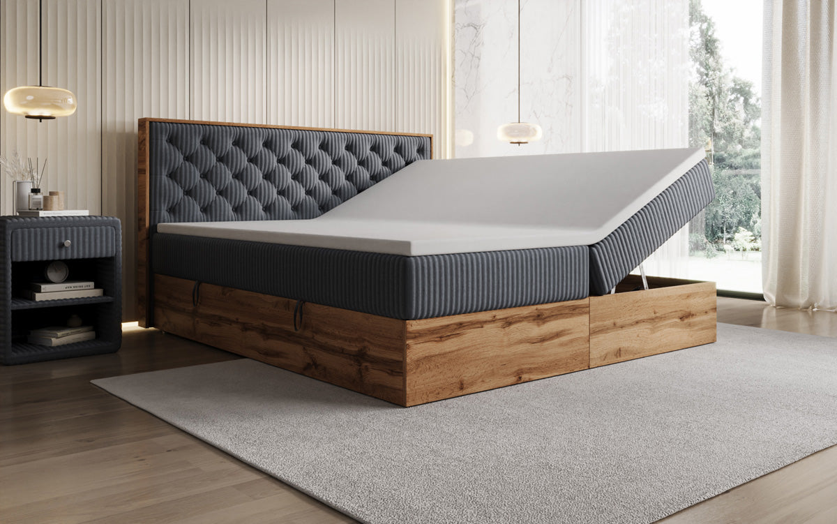 Lit boxspring Timber Chester en Côtelé avec espace de rangement