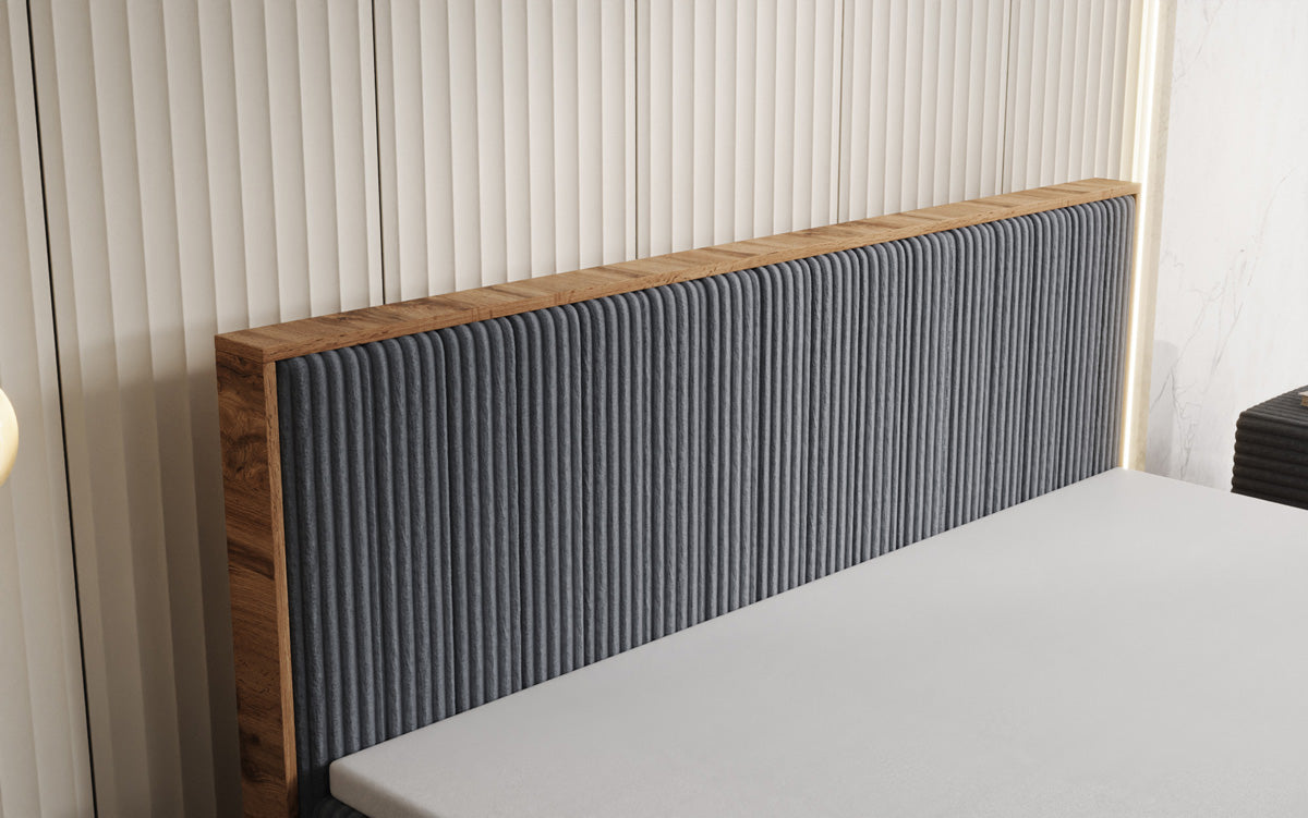 Lit boxspring Timber Line en Côtelé avec espace de rangement