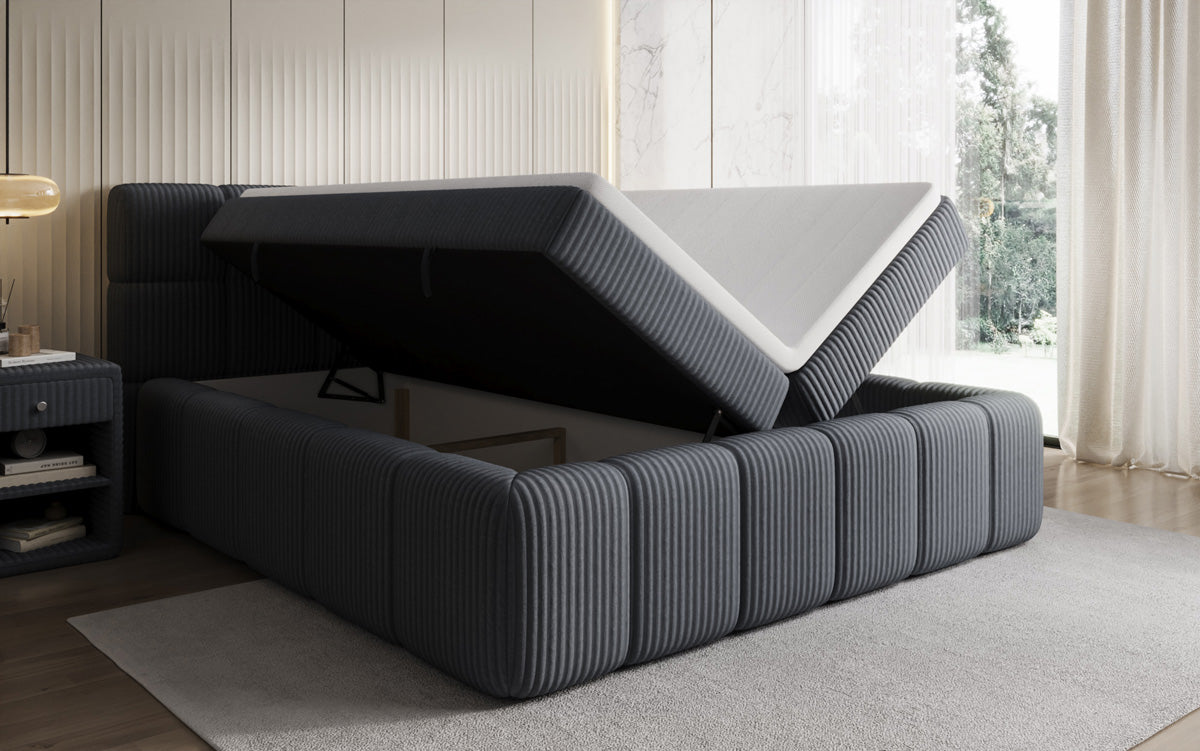 Lit boxspring Bombo en Côtelé avec espace de rangement