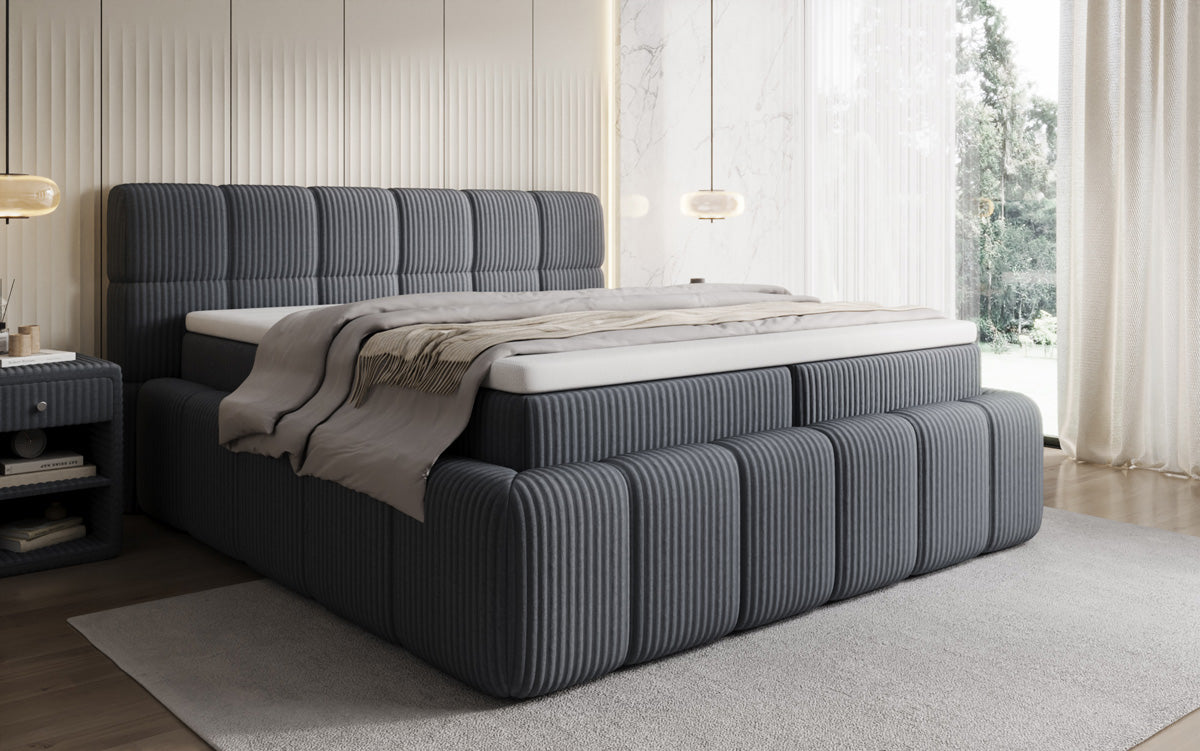 Lit boxspring Bombo en Côtelé avec espace de rangement