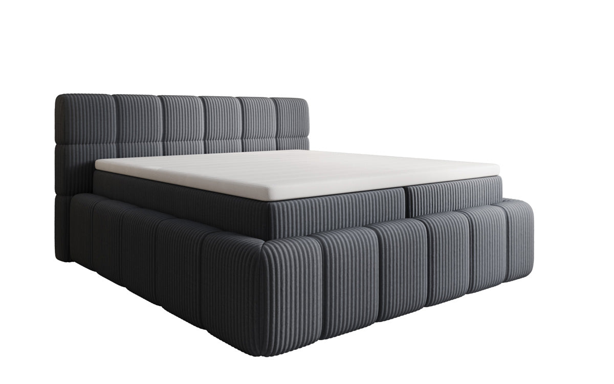 Lit boxspring Bombo en Côtelé avec espace de rangement