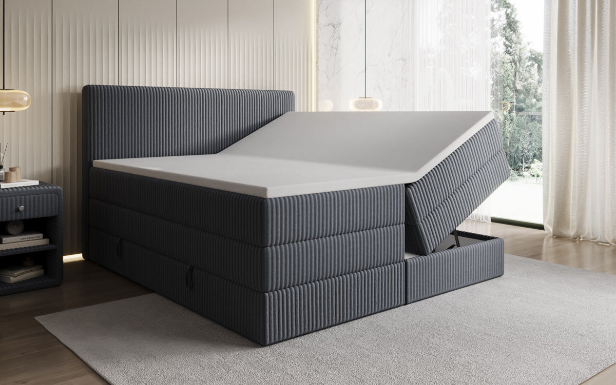 Lit boxspring Kubo King en Côtelé avec espace de rangement