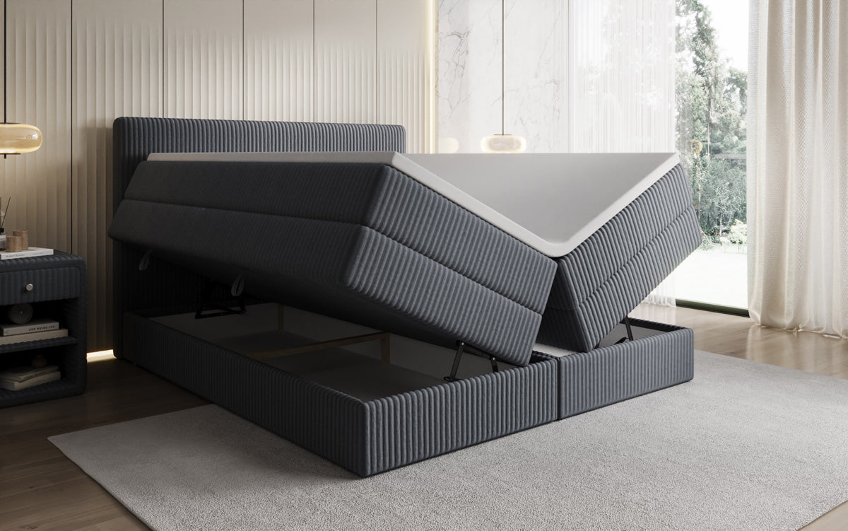 Lit boxspring Kubo King en Côtelé avec espace de rangement