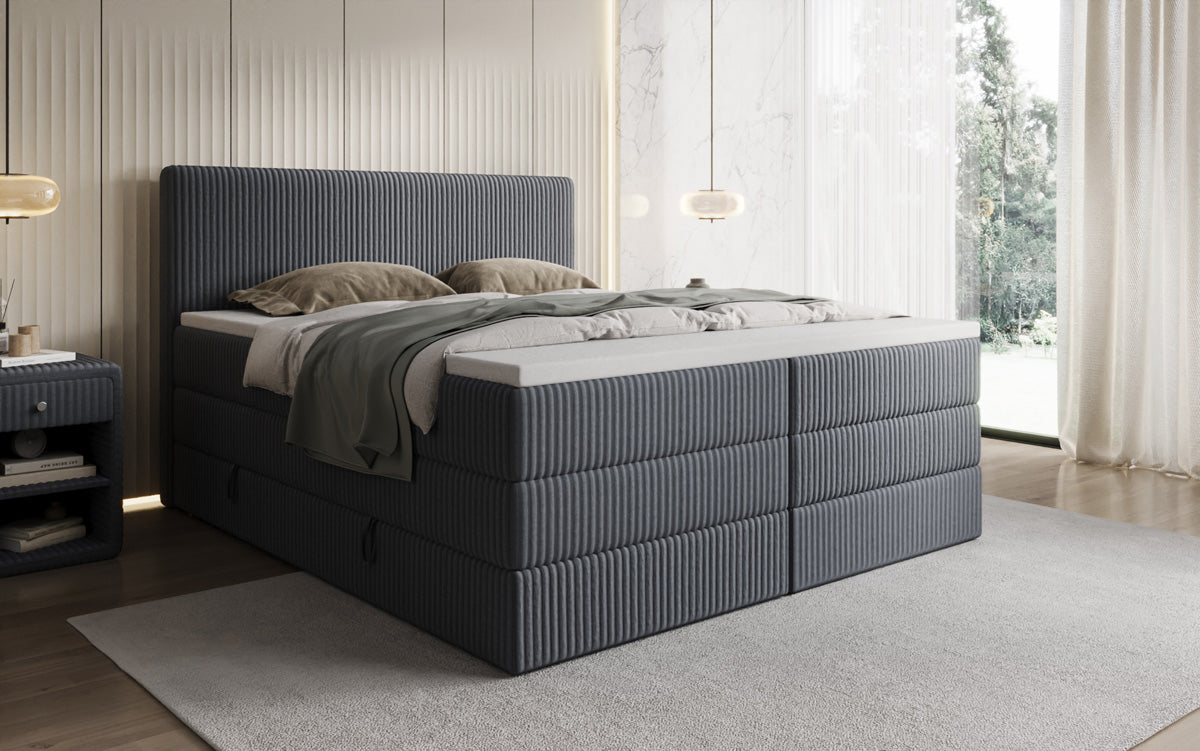 Lit boxspring Kubo King en Côtelé avec espace de rangement
