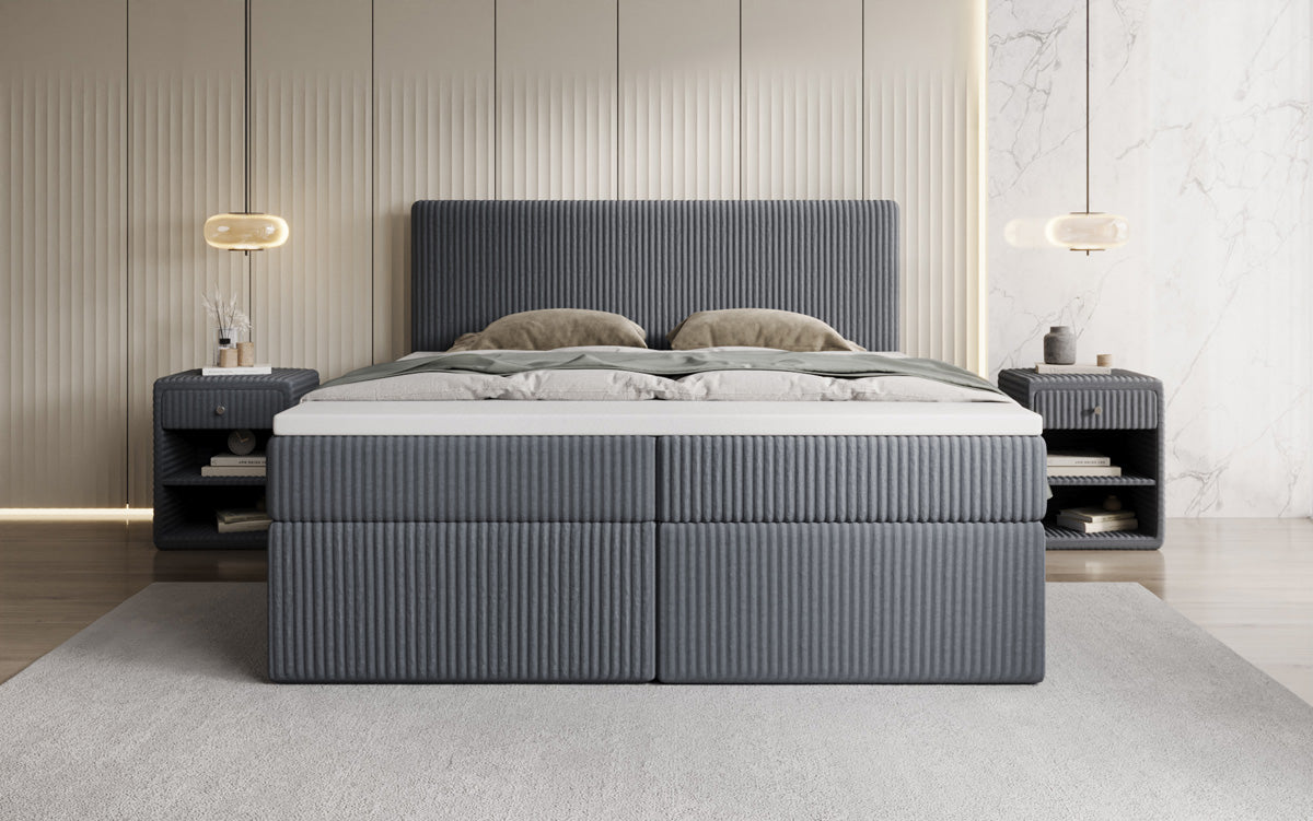 Lit boxspring Kubo en Côtelé avec espace de rangement