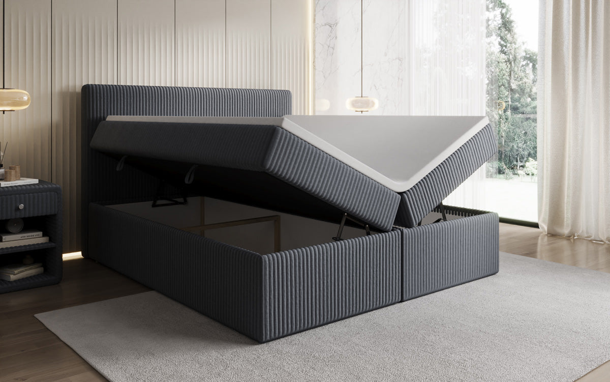 Lit boxspring Kubo en Côtelé avec espace de rangement