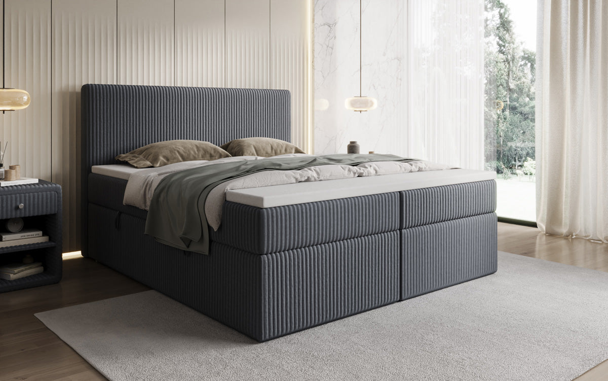 Lit boxspring Kubo en Côtelé avec espace de rangement