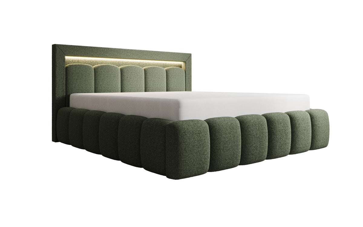Designer Polsterbett Lume in Teddy Bouclé mit Stauraum und RGB Beleuchtung