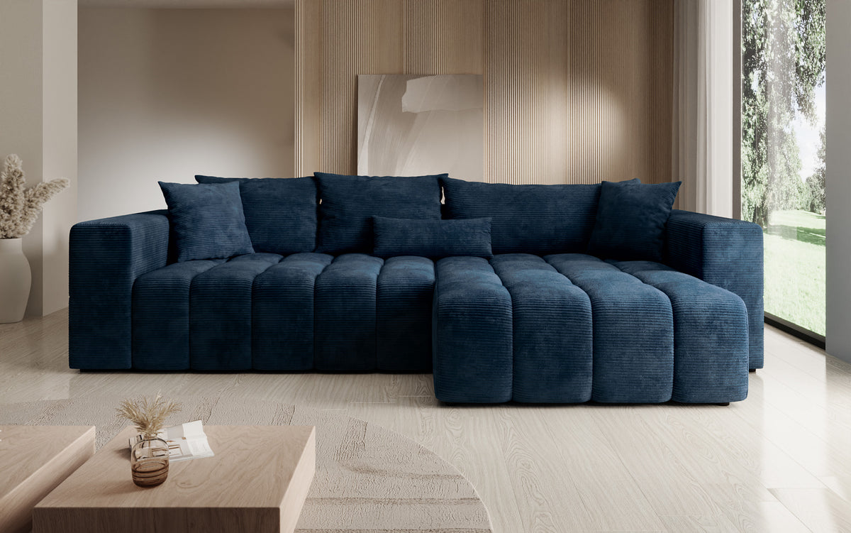 Canapé d’angle design Momo avec fonction couchage et rabattable en Côtelé