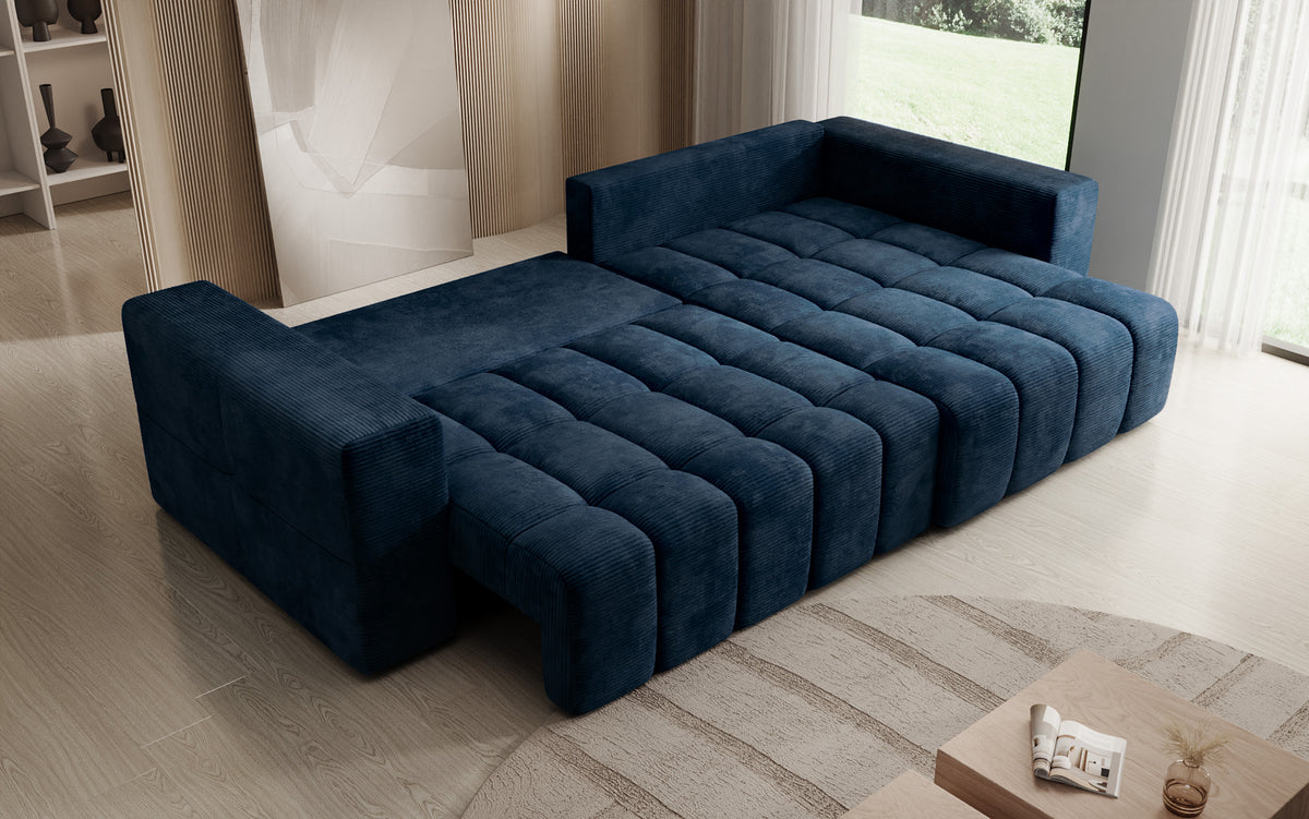 Canapé d’angle design Momo avec fonction couchage et rabattable en Côtelé