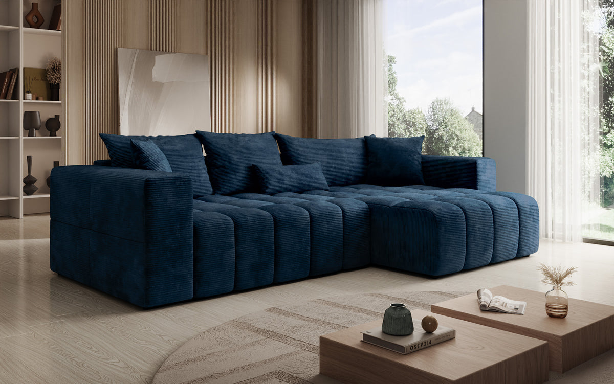 Canapé d’angle design Momo avec fonction couchage et rabattable en Côtelé