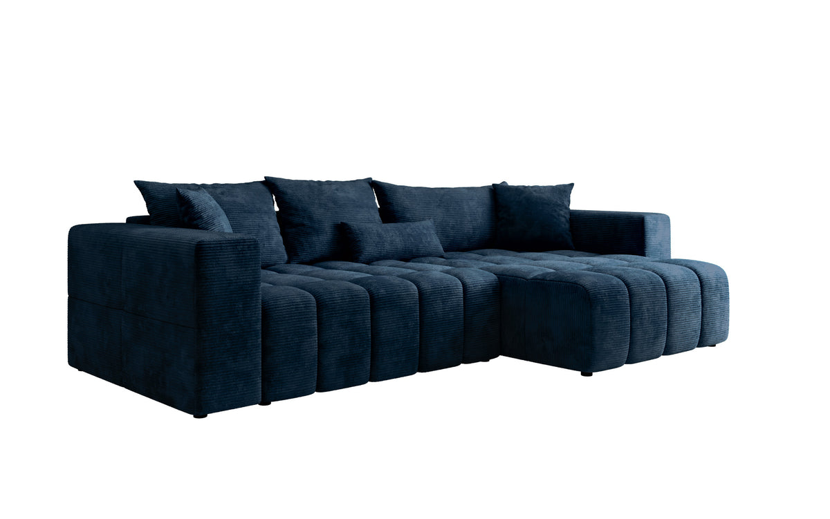 Canapé d’angle design Momo avec fonction couchage et rabattable en Côtelé
