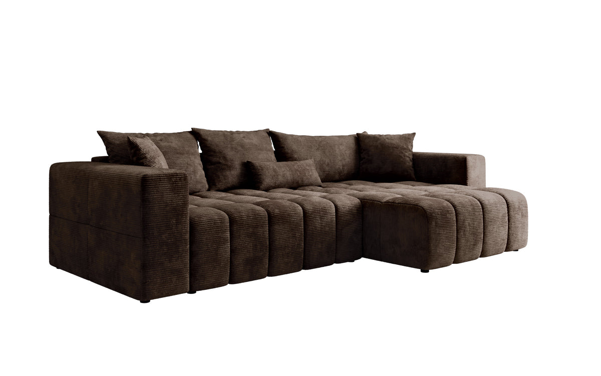 Canapé d’angle design Momo avec fonction couchage et rabattable en Côtelé