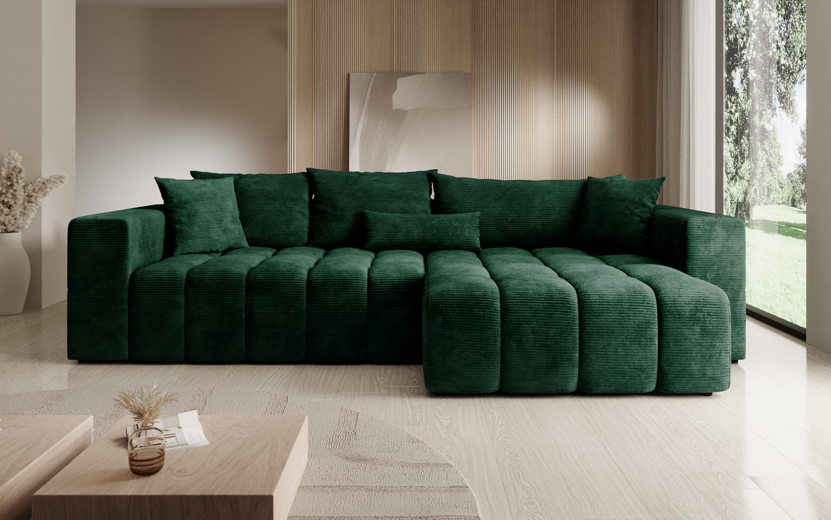 Canapé d’angle design Momo avec fonction couchage et rabattable en Côtelé