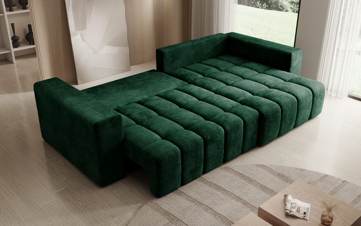 Canapé d’angle design Momo avec fonction couchage et rabattable en Côtelé