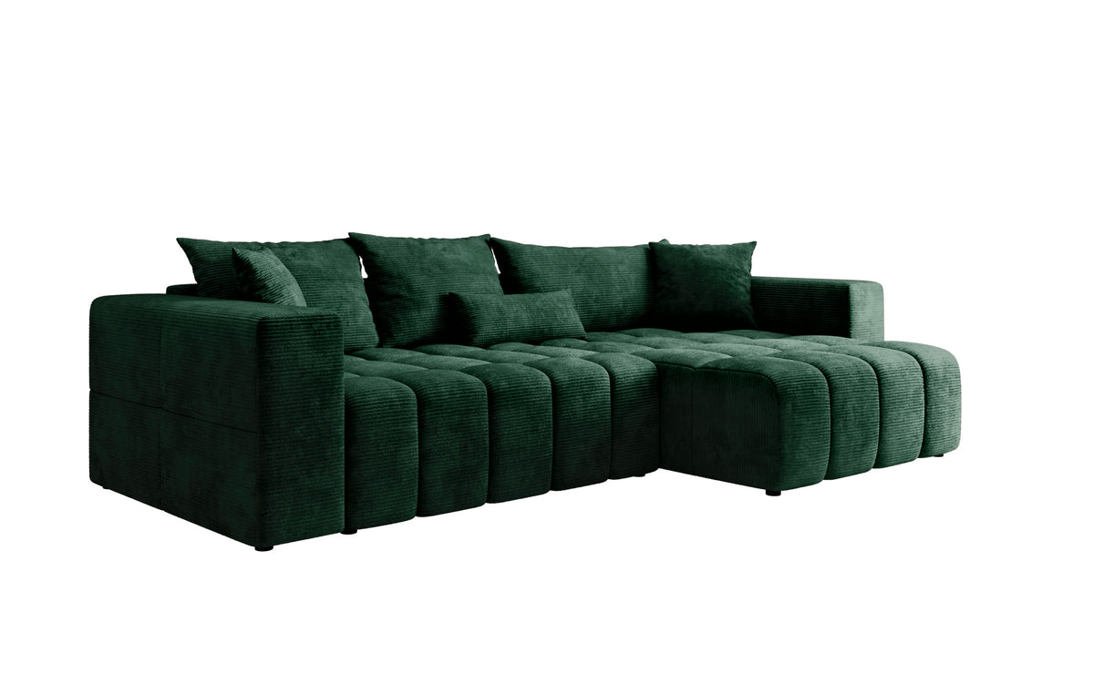 Canapé d’angle design Momo avec fonction couchage et rabattable en Côtelé