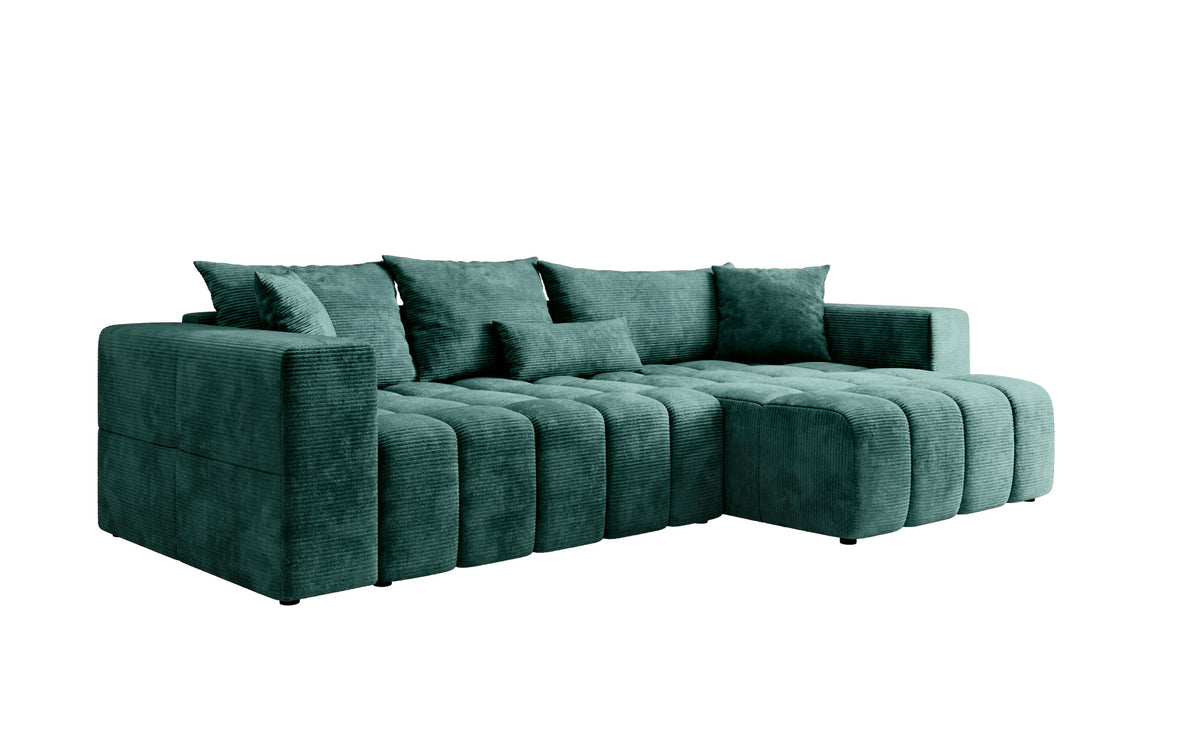 Canapé d’angle design Momo avec fonction couchage et rabattable en Côtelé