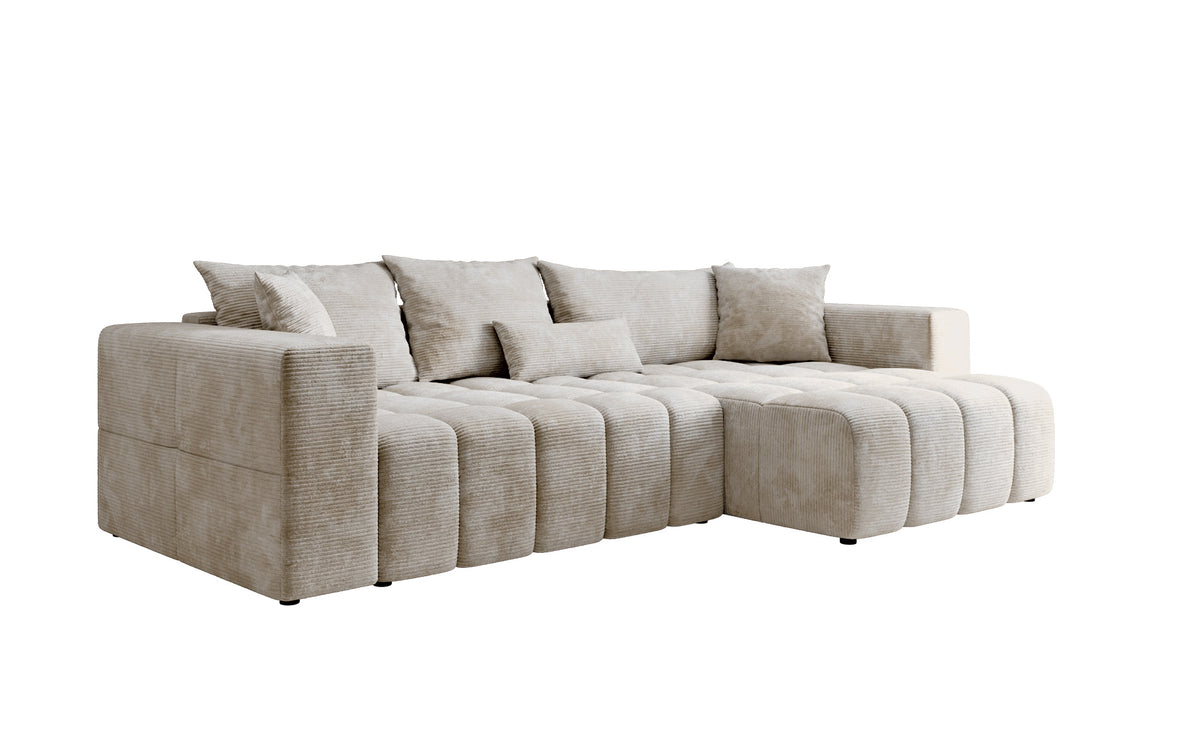 Canapé d’angle design Momo avec fonction couchage et rabattable en Côtelé