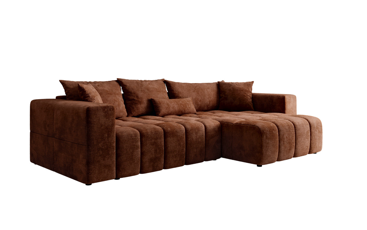 Canapé d’angle design Momo avec fonction couchage et rabattable en Côtelé