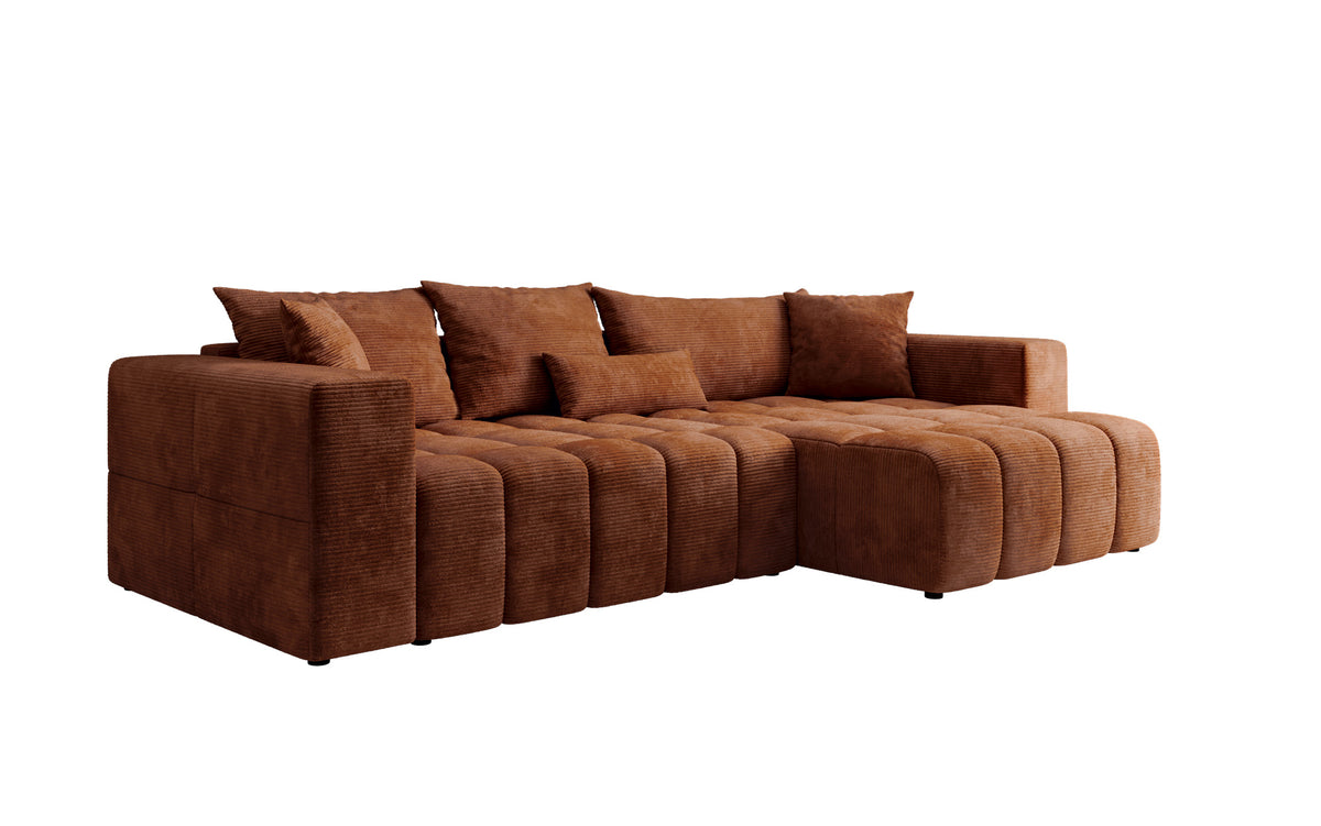 Canapé d’angle design Momo avec fonction couchage et rabattable en Côtelé