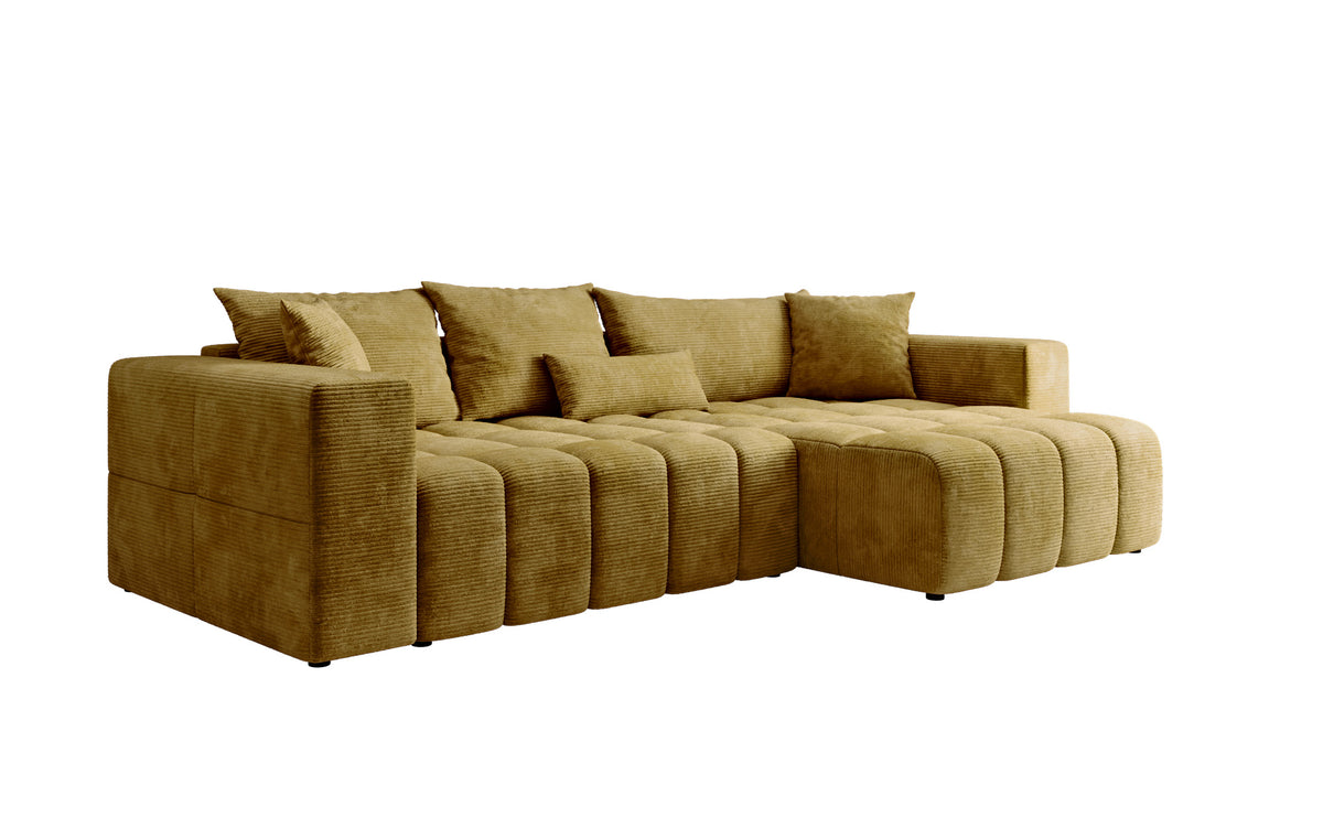 Canapé d’angle design Momo avec fonction couchage et rabattable en Côtelé