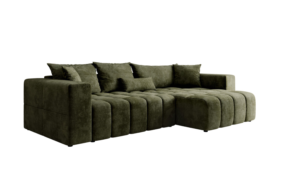 Canapé d’angle design Momo avec fonction couchage et rabattable en Côtelé