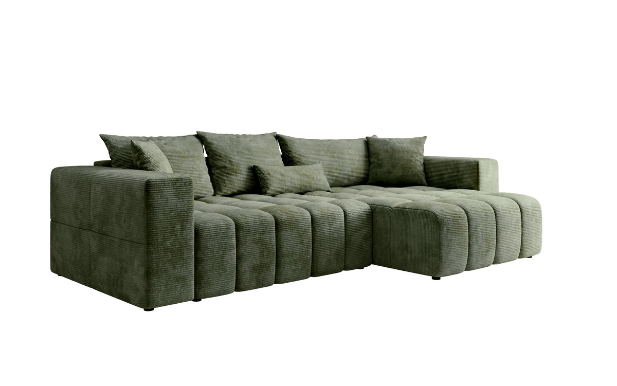 Canapé d’angle design Momo avec fonction couchage et rabattable en Côtelé