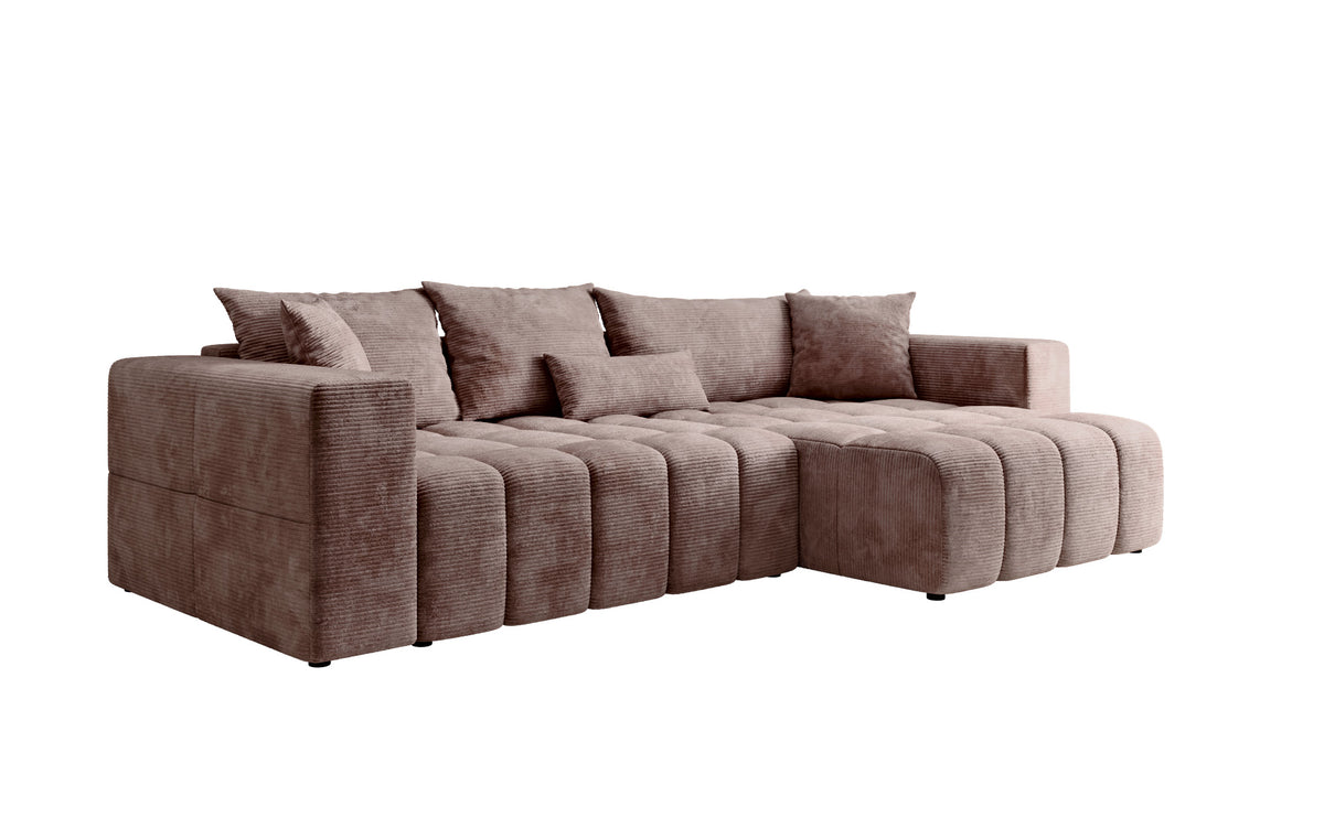 Canapé d’angle design Momo avec fonction couchage et rabattable en Côtelé