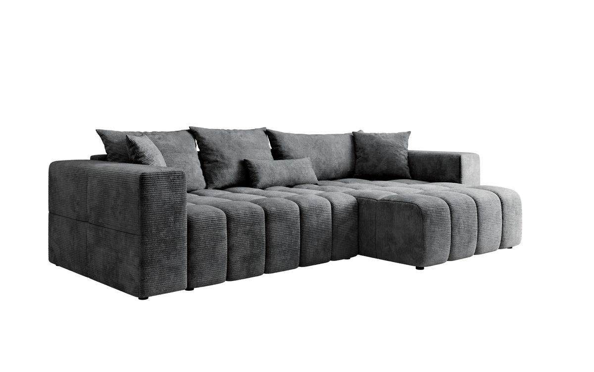 Canapé d’angle design Momo avec fonction couchage et rabattable en Côtelé