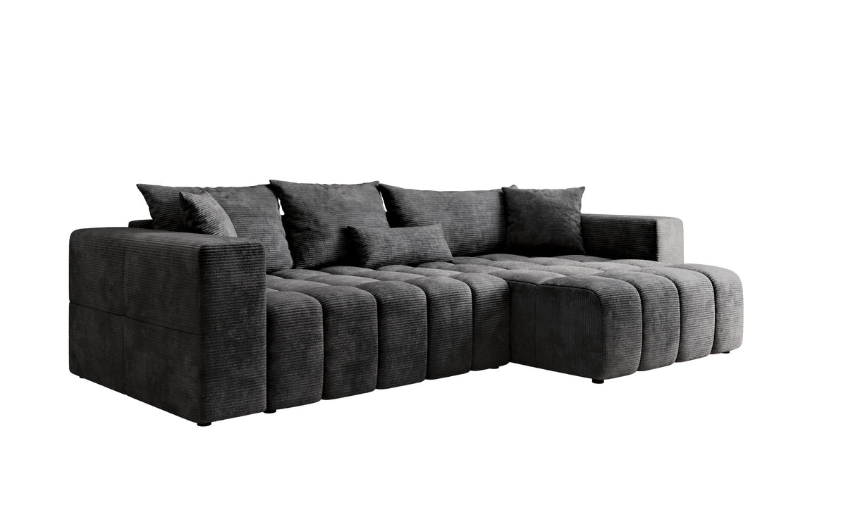 Canapé d’angle design Momo avec fonction couchage et rabattable en Côtelé