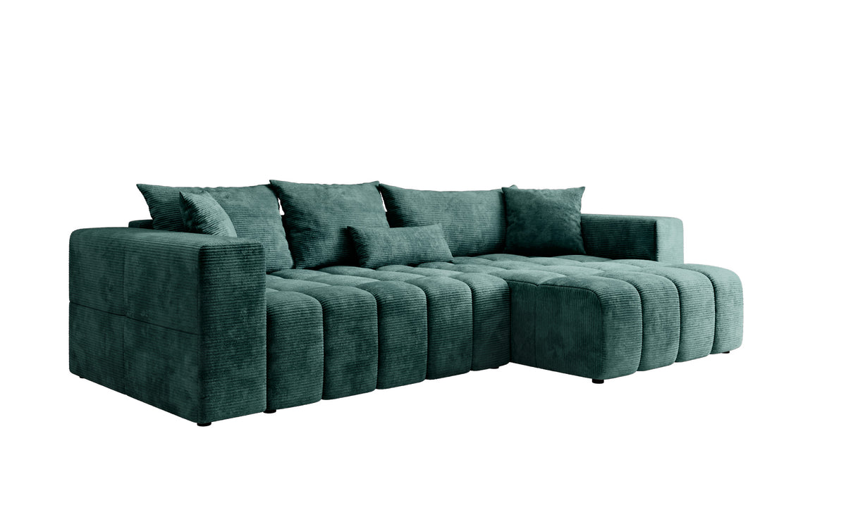 Canapé d’angle design Momo avec fonction couchage et rabattable en Côtelé