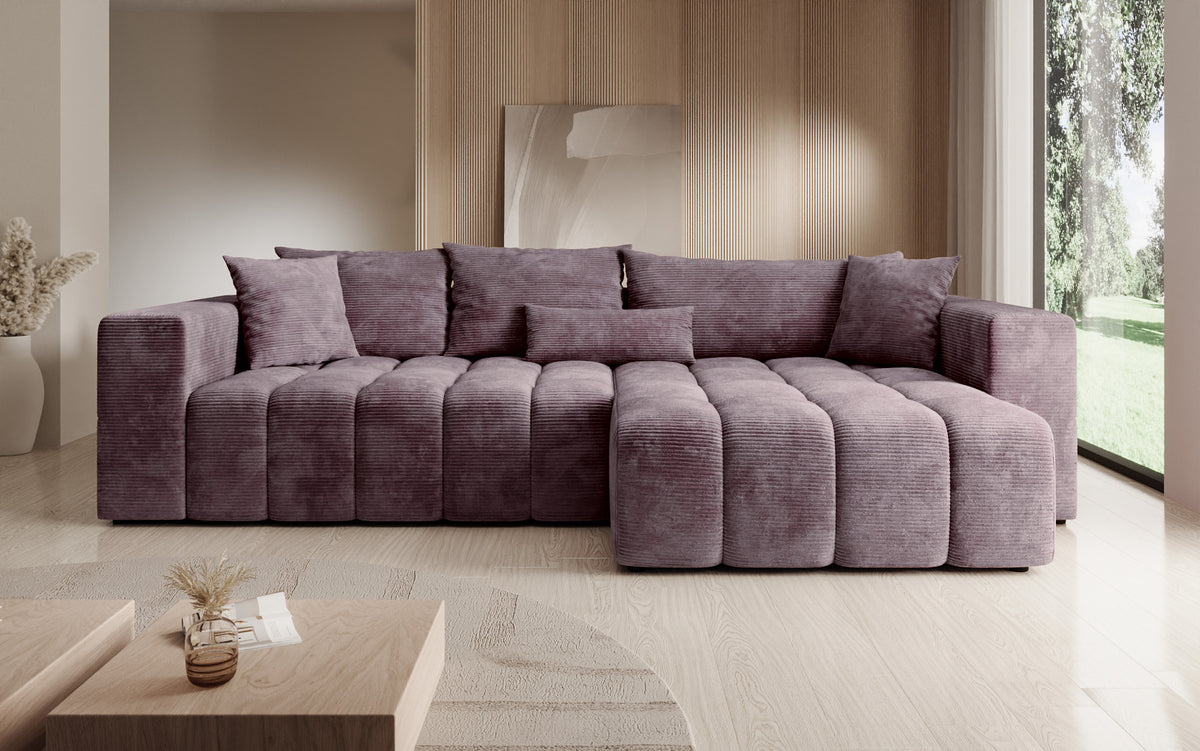 Canapé d’angle design Momo avec fonction couchage et rabattable en Côtelé