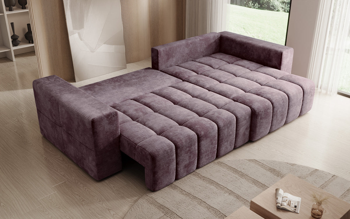 Canapé d’angle design Momo avec fonction couchage et rabattable en Côtelé