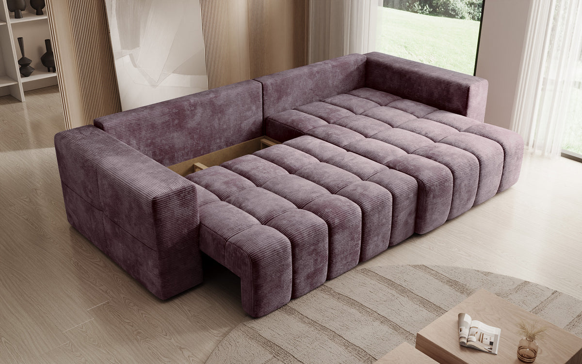 Canapé d’angle design Momo avec fonction couchage et rabattable en Côtelé