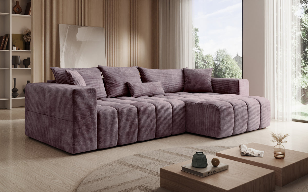 Canapé d’angle design Momo avec fonction couchage et rabattable en Côtelé