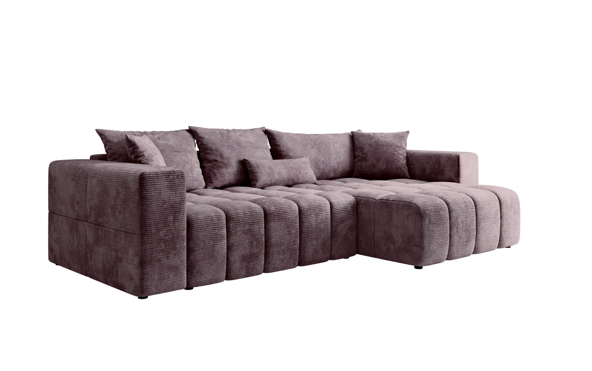 Canapé d’angle design Momo avec fonction couchage et rabattable en Côtelé
